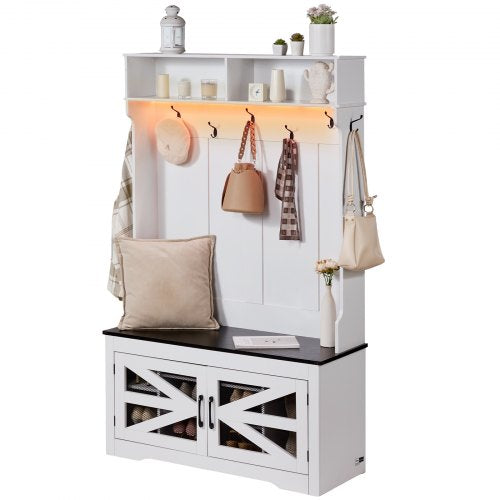 Hall Tree Entryway Bench LED Coat Rack with Shoe Storage 42 Wide Mudroom