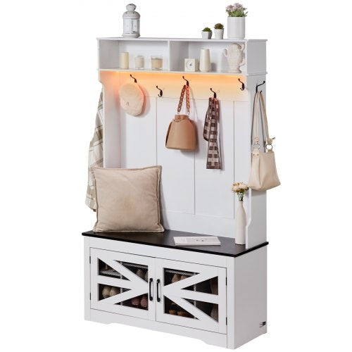 Hall Tree Entryway Bench LED Coat Rack with Shoe Storage 42 Wide Mudroom