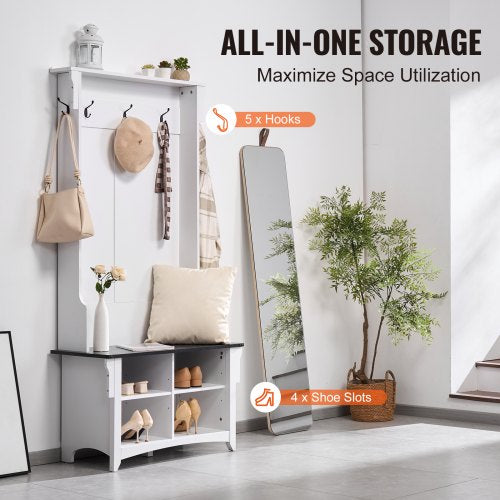Hall Tree Entryway Bench Coat Rack with Shoe Storage 32 Wide Mudroom