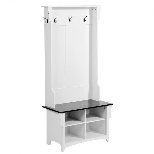 Hall Tree Entryway Bench Coat Rack with Shoe Storage 32 Wide Mudroom