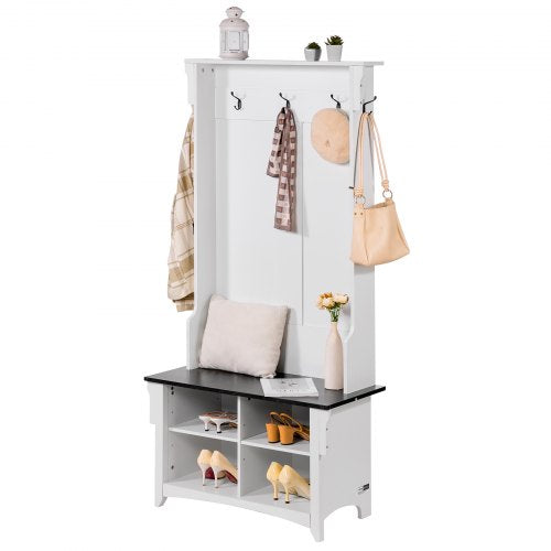 Hall Tree Entryway Bench Coat Rack with Shoe Storage 32 Wide Mudroom
