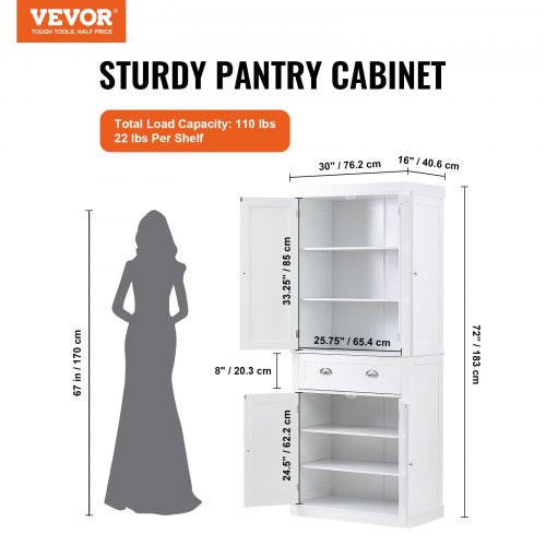 72 Kitchen Pantry Storage Cabinet Freestanding Utility Cabinets with Doors