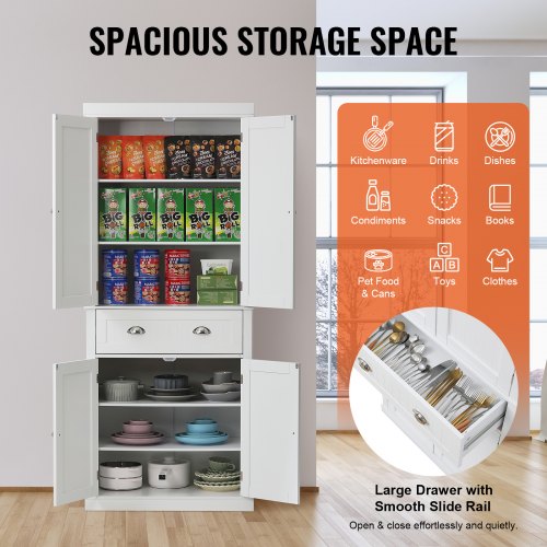 72 Kitchen Pantry Storage Cabinet Freestanding Utility Cabinets with Doors