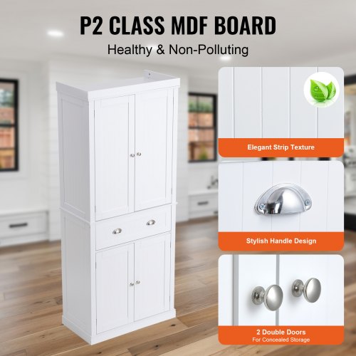 72 Kitchen Pantry Storage Cabinet Freestanding Utility Cabinets with Doors