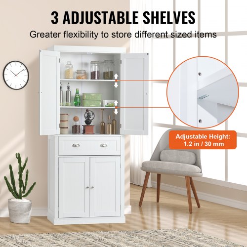 72 Kitchen Pantry Storage Cabinet Freestanding Utility Cabinets with Doors