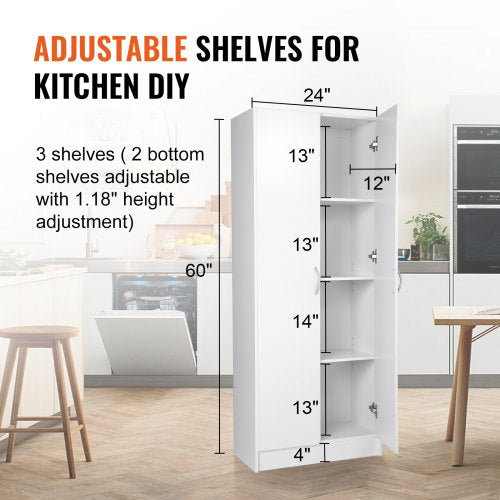 Kitchen Pantry Cabinet 60 Tall Food Pantry Storage Cabinet 110LBS