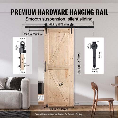 Barn Door and Hardware Kit 30 x 84 Wood Sliding Barn Door Smoothly and Hardware