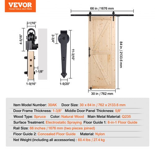 Barn Door and Hardware Kit 30 x 84 Wood Sliding Barn Door Smoothly and Hardware