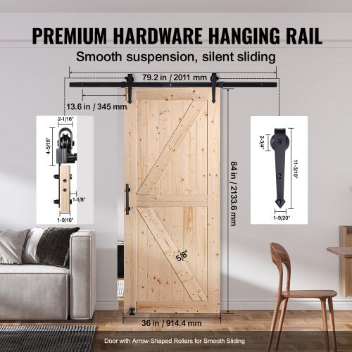 Barn Door and Hardware Kit 36 x 84 Wood Sliding Barn Door Smoothly and Hardware
