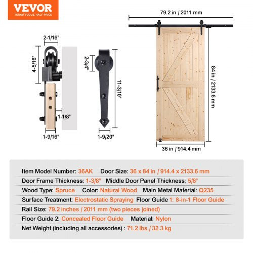 Barn Door and Hardware Kit 36 x 84 Wood Sliding Barn Door Smoothly and Hardware