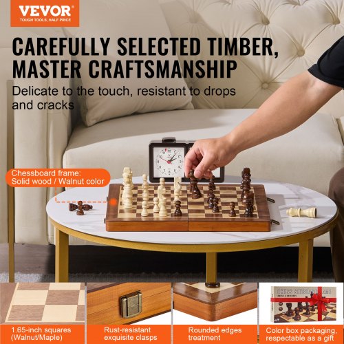 Magnetic Wooden Chess Set 15 inch 2IN1 Chess Checkers Game Set Folding