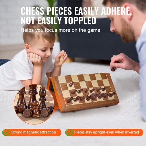 Magnetic Wooden Chess Set 15 inch 2IN1 Chess Checkers Game Set Folding
