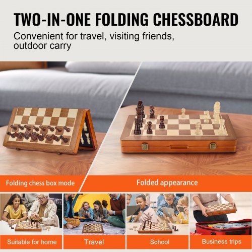 Magnetic Wooden Chess Set 15 inch 2IN1 Chess Checkers Game Set Folding