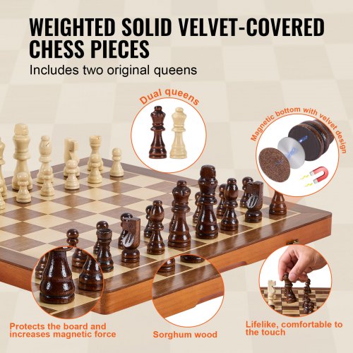 Magnetic Wooden Chess Set 15 inch 2IN1 Chess Checkers Game Set Folding