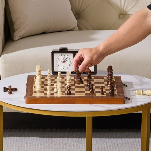 Magnetic Wooden Chess Set 15 inch 2IN1 Chess Checkers Game Set Folding
