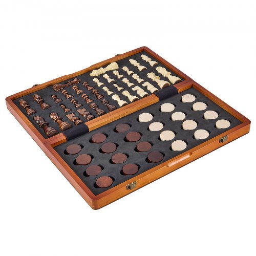 Magnetic Wooden Chess Set 15 inch 2IN1 Chess Checkers Game Set Folding
