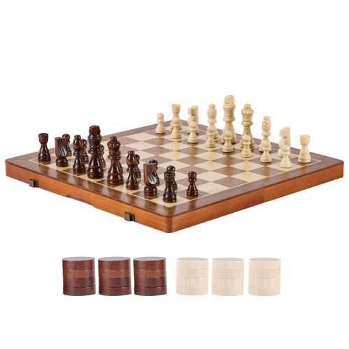 Magnetic Wooden Chess Set 15 inch 2IN1 Chess Checkers Game Set Folding