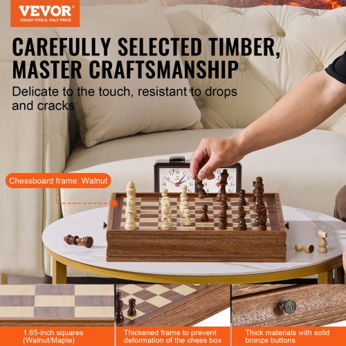 Solid Wood Chess Set 15 inch 2IN1 Chess Checkers Game Set Chess Board