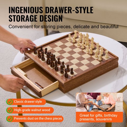 Solid Wood Chess Set 15 inch 2IN1 Chess Checkers Game Set Chess Board