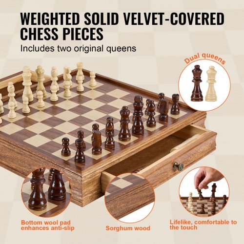 Solid Wood Chess Set 15 inch 2IN1 Chess Checkers Game Set Chess Board