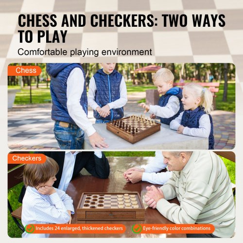 Solid Wood Chess Set 15 inch 2IN1 Chess Checkers Game Set Chess Board
