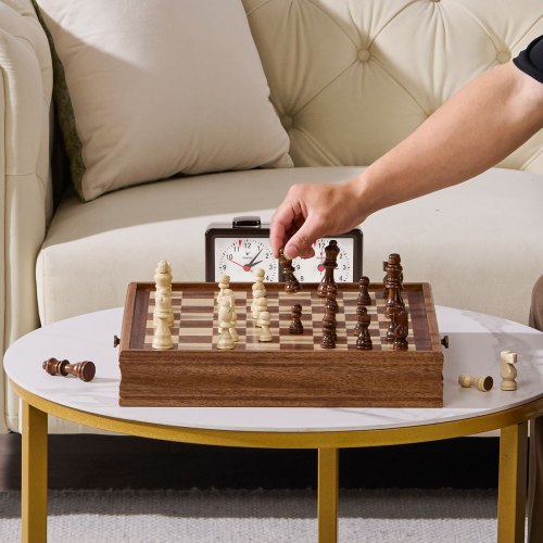 Solid Wood Chess Set 15 inch 2IN1 Chess Checkers Game Set Chess Board