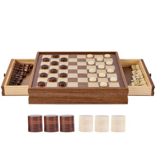 Solid Wood Chess Set 15 inch 2IN1 Chess Checkers Game Set Chess Board