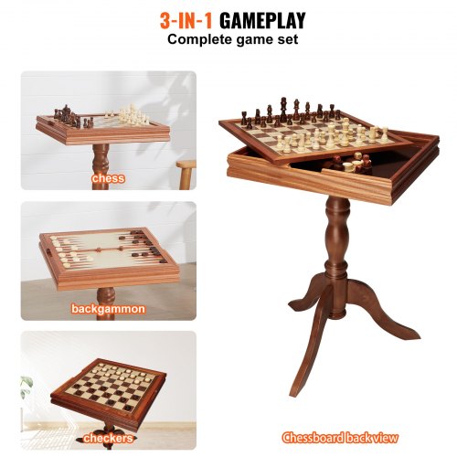 3IN1 Chess Checkers Backgammon Table Set 18 Inch Premium Wooden Chess