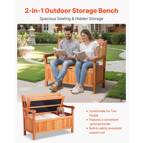 Outdoor Storage Bench 2Person Wooden Storage Bench 33 Gallons Deck Box