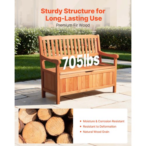 Outdoor Storage Bench 2Person Wooden Storage Bench 33 Gallons Deck Box