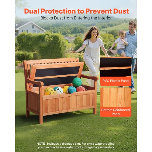 Outdoor Storage Bench 2Person Wooden Storage Bench 33 Gallons Deck Box