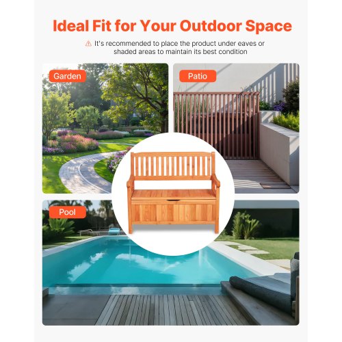 Outdoor Storage Bench 2Person Wooden Storage Bench 33 Gallons Deck Box