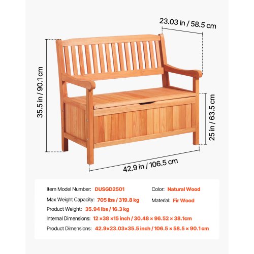 Outdoor Storage Bench 2Person Wooden Storage Bench 33 Gallons Deck Box