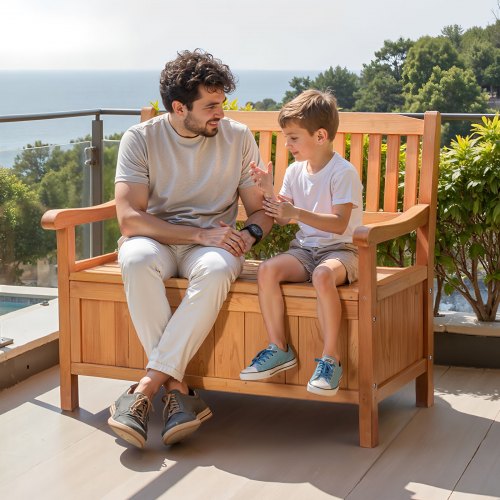 Outdoor Storage Bench 2Person Wooden Storage Bench 33 Gallons Deck Box