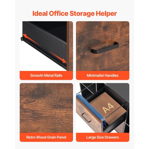 2 Drawer Wooden File Cabinet Mobile Filing Cabinet with Open Shelves