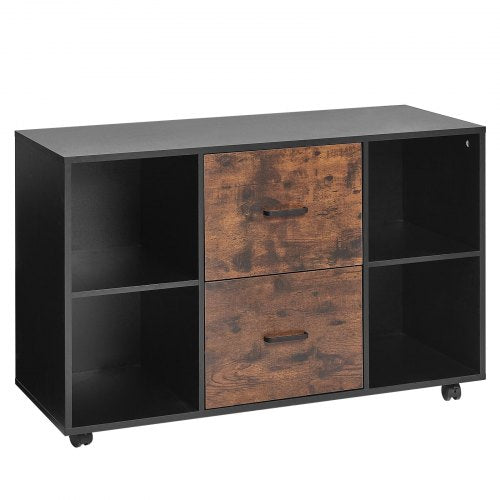 2 Drawer Wooden File Cabinet Mobile Filing Cabinet with Open Shelves