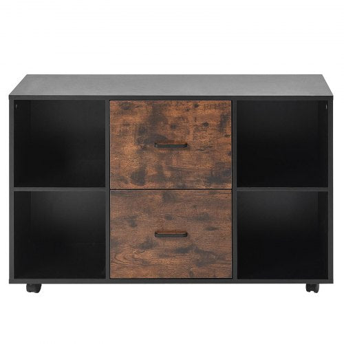 2 Drawer Wooden File Cabinet Mobile Filing Cabinet with Open Shelves