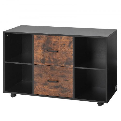 2 Drawer Wooden File Cabinet Mobile Filing Cabinet with Open Shelves