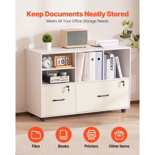 2 Drawer Wooden File Cabinet Mobile Filing Cabinet with Open Shelves 1