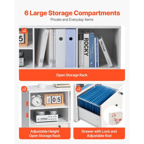2 Drawer Wooden File Cabinet Mobile Filing Cabinet with Open Shelves 1