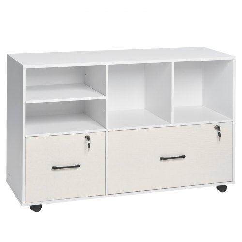 2 Drawer Wooden File Cabinet Mobile Filing Cabinet with Open Shelves 1