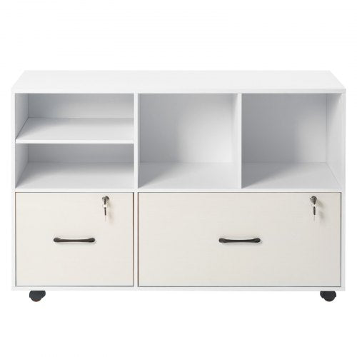 2 Drawer Wooden File Cabinet Mobile Filing Cabinet with Open Shelves 1