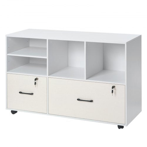 2 Drawer Wooden File Cabinet Mobile Filing Cabinet with Open Shelves 1