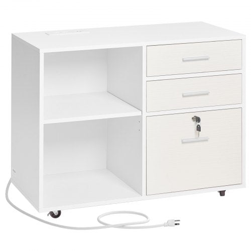 3 Drawer Wooden File Cabinet Mobile Filing Cabinet with Light Strip