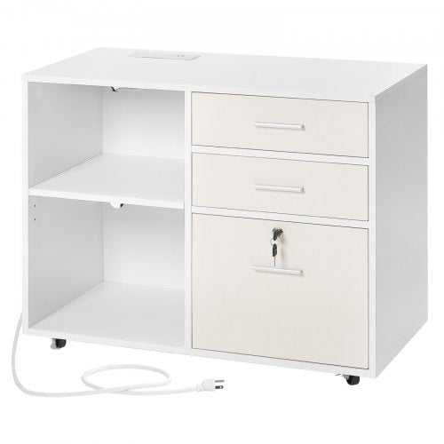 3 Drawer Wooden File Cabinet Mobile Filing Cabinet with Light Strip