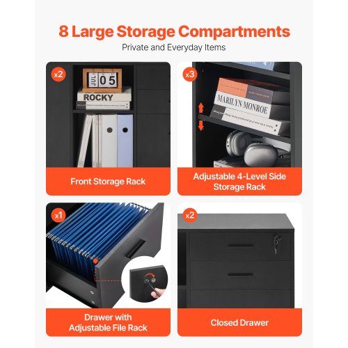 3 Drawer Wooden File Cabinet Mobile Filing Cabinet with Power Strip