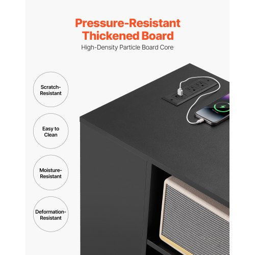 3 Drawer Wooden File Cabinet Mobile Filing Cabinet with Power Strip