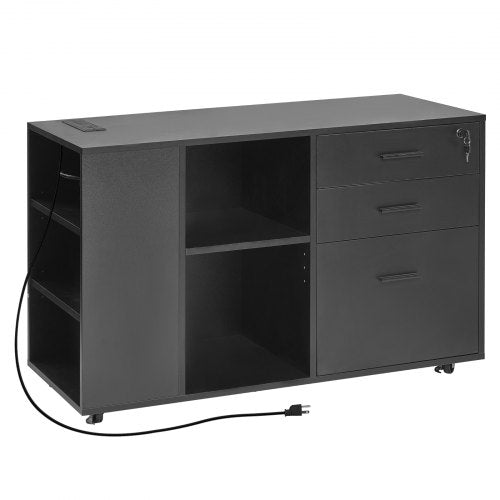 3 Drawer Wooden File Cabinet Mobile Filing Cabinet with Power Strip