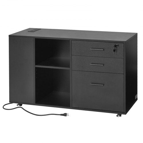 3 Drawer Wooden File Cabinet Mobile Filing Cabinet with Power Strip