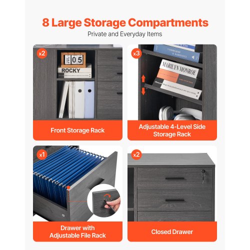 3 Drawer Wooden File Cabinet Mobile Filing Cabinet with Power Strip 1